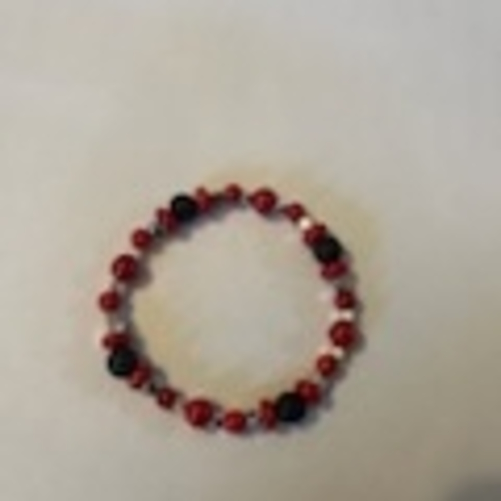 Jelly's Jewelry and Boutique Handcrafted Red/Black/Silver Beaded Bracelet